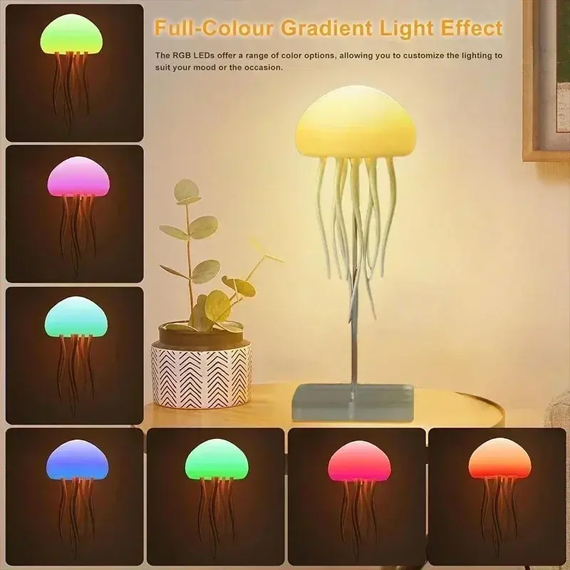 Cartoon Dancing Jellyfish Night Light RGB Gradient Voice Control Rechargeable Cute LED Night Lamp for Bedroom Decor Gifts