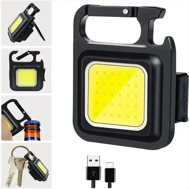 Mini Camping Keychain Light Pocket Multifunctional Clip Flashlight USB Rechargeable Outdoor LED Portable Bright Work COB Lantern