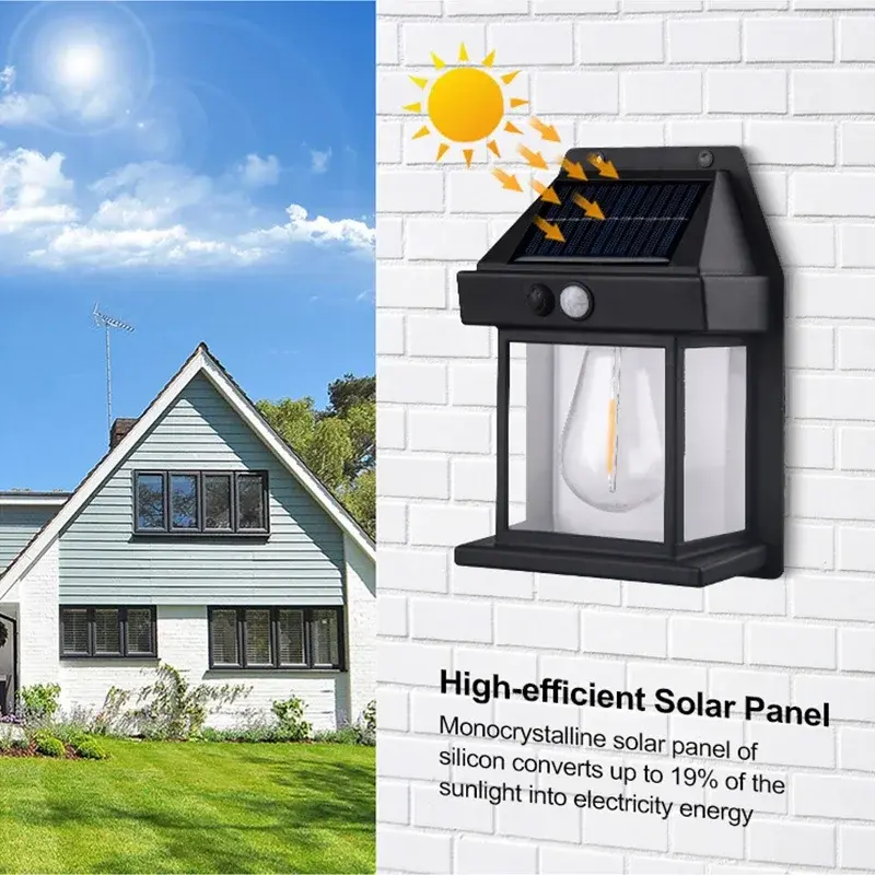 1-4Pack Outdoor Solar Wall Lights Waterproof Tungsten Filament Lamp Induction Lamp Household Garden Light for Night Light