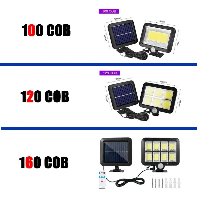 160/120/100COB Solar Lights Split Wall Lamp 3 Mode Waterproof Motion Sensor Garden Street Solar Lamp Garden Security Wall Light
