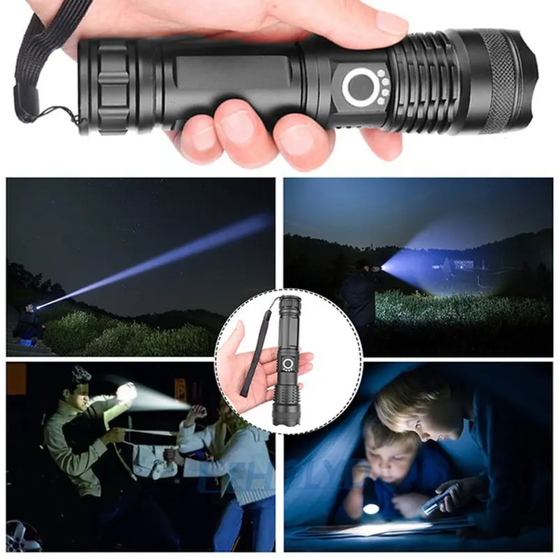 Super Bright Flashlight Rechargeable High Powerful Aluminum Alloy Led Torch Zoom Usb Hand Lantern Outdoor Tactical Flash Light