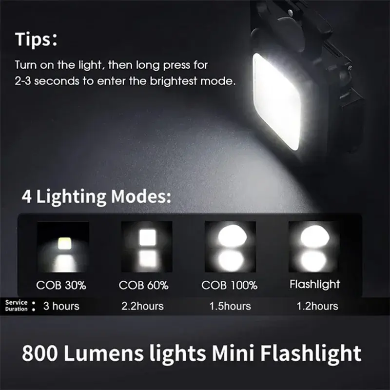 Mini Keychain Light Multifunctional Camping Flashlight USB Rechargeable LED Portable Bright COB Pocket Clip Lantern Outdoor Work
