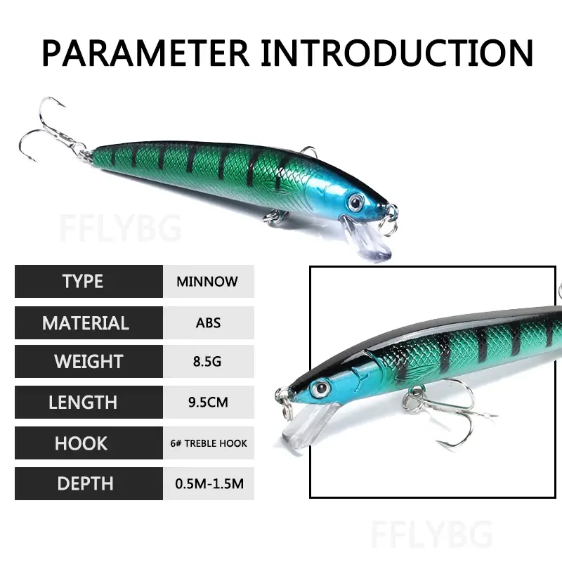 10Pcs Minnow Fishing Lures Floating Hard Bait 95mm 7g Artificial Bait Wobbler Crankbait Carp Perch Pesca Fishing Tackle