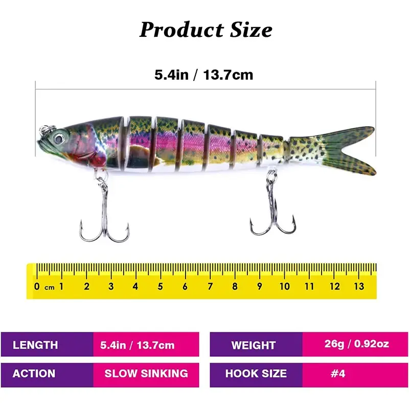 10/8/5/3/1Pcs Multi Jointed Fishing Lure Slow Sinking Bionic Segmented Bait Wobble Tackle for Freshwater Saltwater Bass Pesca