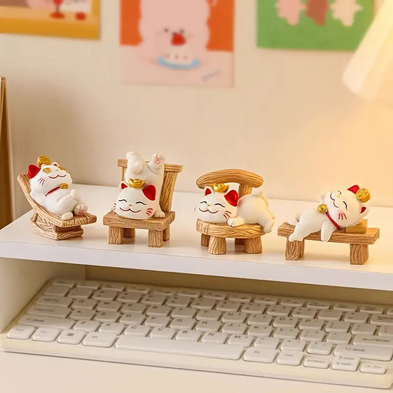 Lying down to win, attract wealth, cat small ornaments, cute cats, office desktop decorations, workstations, home ornaments