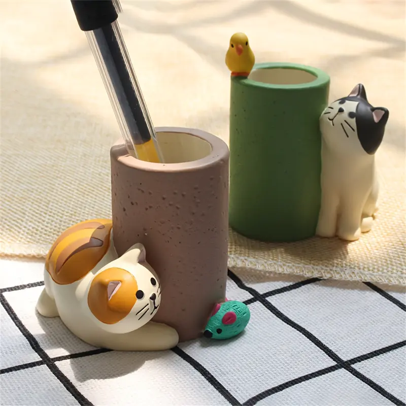 2pcs Cute cat pen holder, mini pen holder, creative decoration for study, home decor, office desk decoration, office