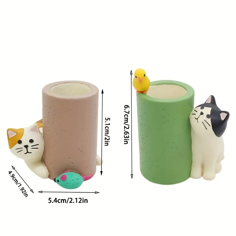 2pcs Cute cat pen holder, mini pen holder, creative decoration for study, home decor, office desk decoration, office