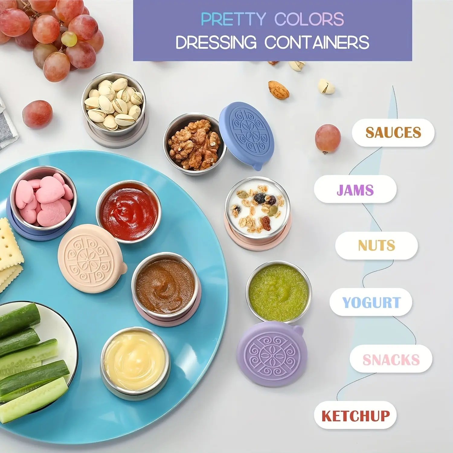 6pcs Seasoning Cup with Lid - Leak-proof, Reusable Sauce Container