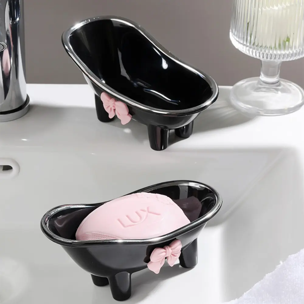 1pc Adorable bow-tie soap box, creative bathtub-shaped soap holder.