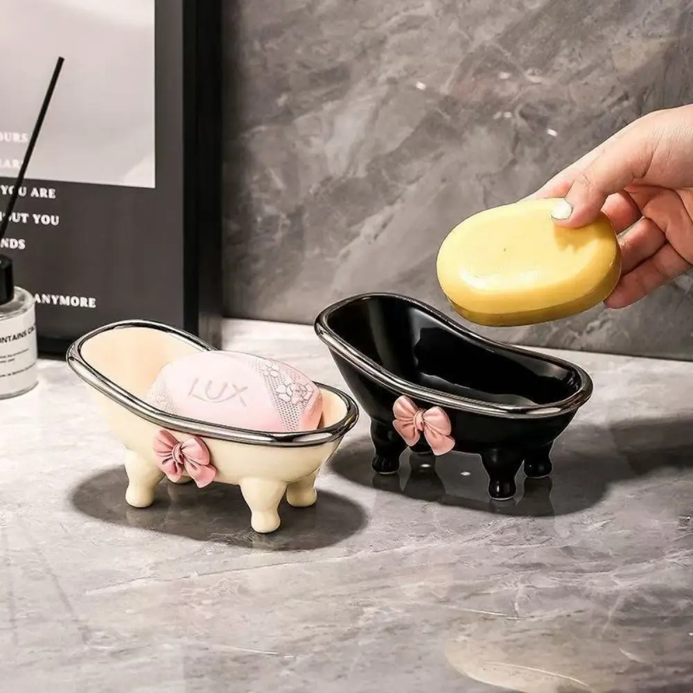 1pc Adorable bow-tie soap box, creative bathtub-shaped soap holder.
