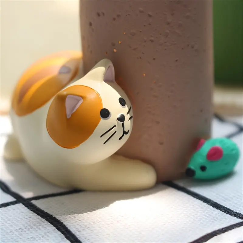 2pcs Cute cat pen holder, mini pen holder, creative decoration for study, home decor, office desk decoration, office