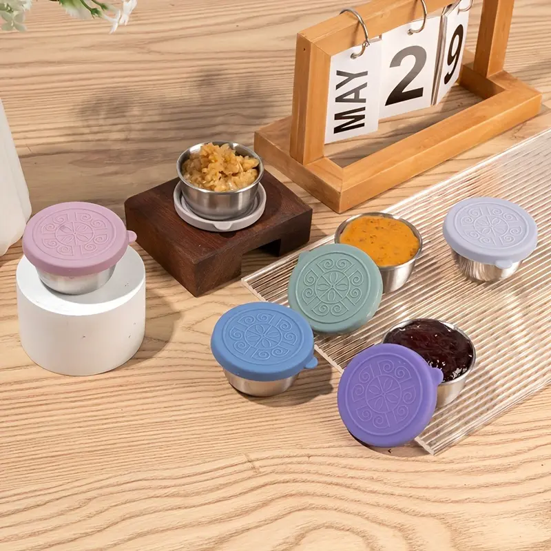 6pcs Seasoning Cup with Lid - Leak-proof, Reusable Sauce Container