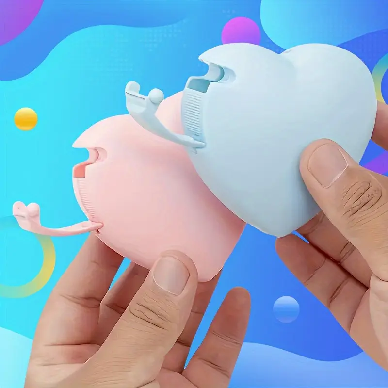 1pc Adorable Heart-Shaped Tape Dispenser with Built-in Invisible Tape - Portable