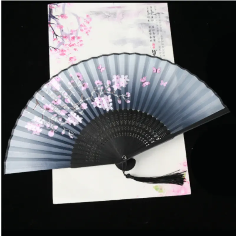 Retro Style Folding Fan Female Japanese Pattern Retro Cloth Art Craft Gift Home Decoration Ornament Dancing Hand Fan