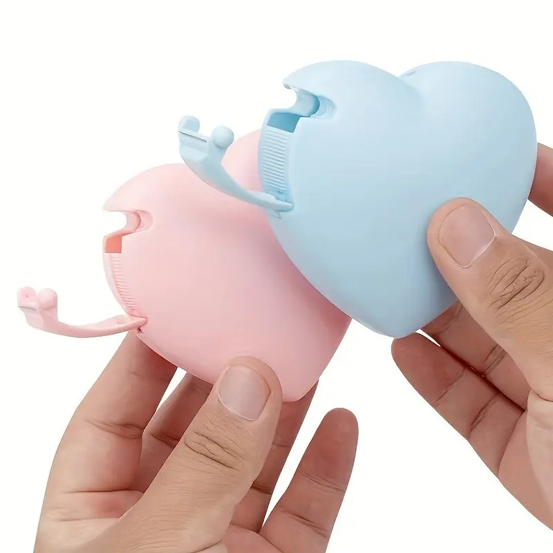 1pc Adorable Heart-Shaped Tape Dispenser with Built-in Invisible Tape - Portable