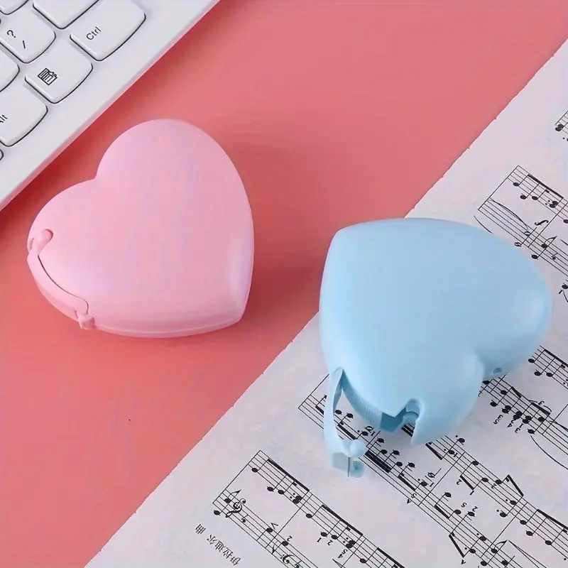 1pc Adorable Heart-Shaped Tape Dispenser with Built-in Invisible Tape - Portable