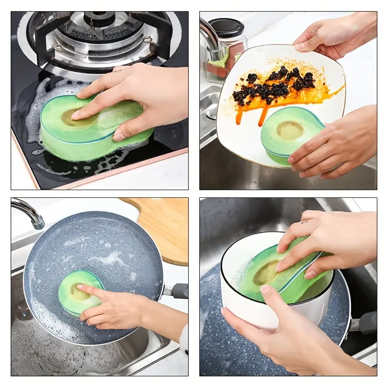 4pcs Cute Cartoon Double-Sided Cleaning Brush Magic Sponge for Washing Dishes