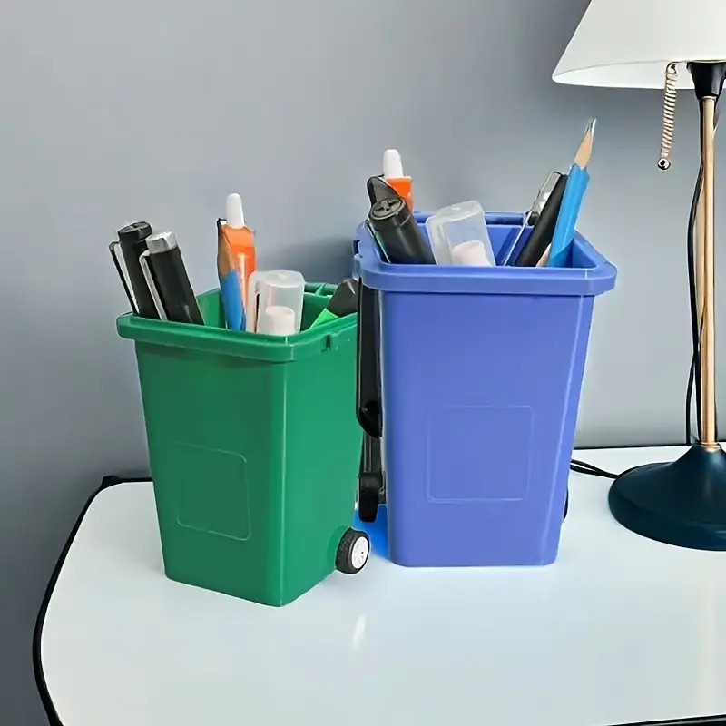 1pc Portable Mini Office Desk Trash Bin Pen Holder - Office Supplies Storage