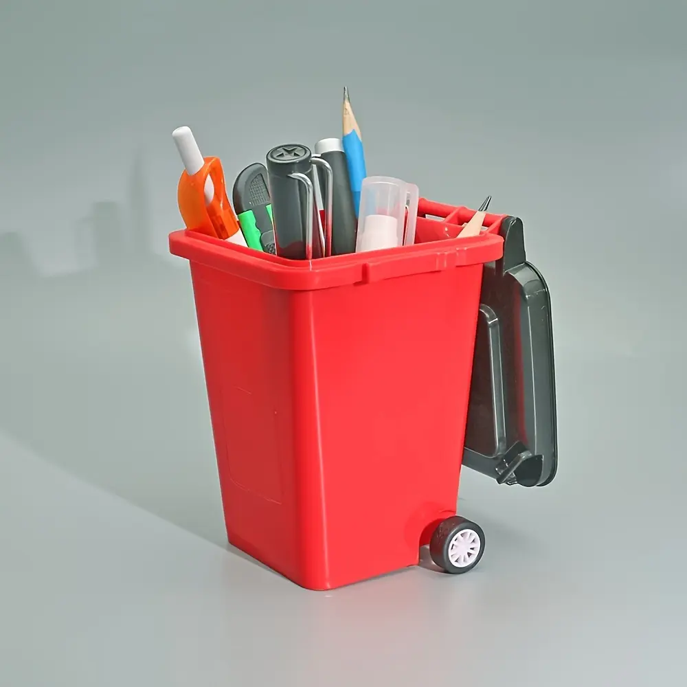 1pc Portable Mini Office Desk Trash Bin Pen Holder - Office Supplies Storage