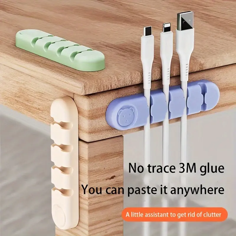 Desktop Cable Organizer Storage Charging Cable Holder Soft Silicone Hub With 4 Holes