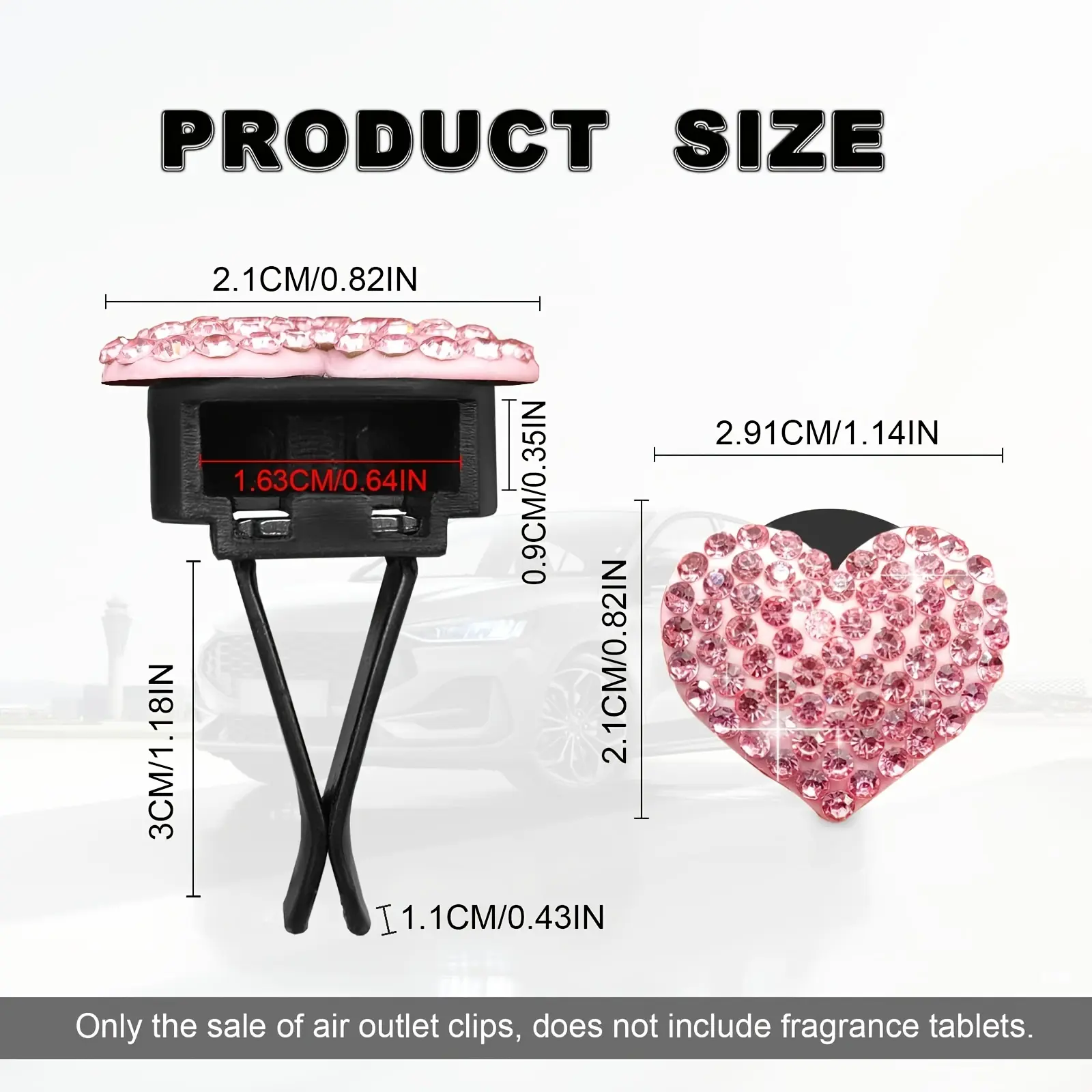 2PCS Car air outlet aromatherapy clip diamond rhinestone heart car air outlet perfume clip decoration
