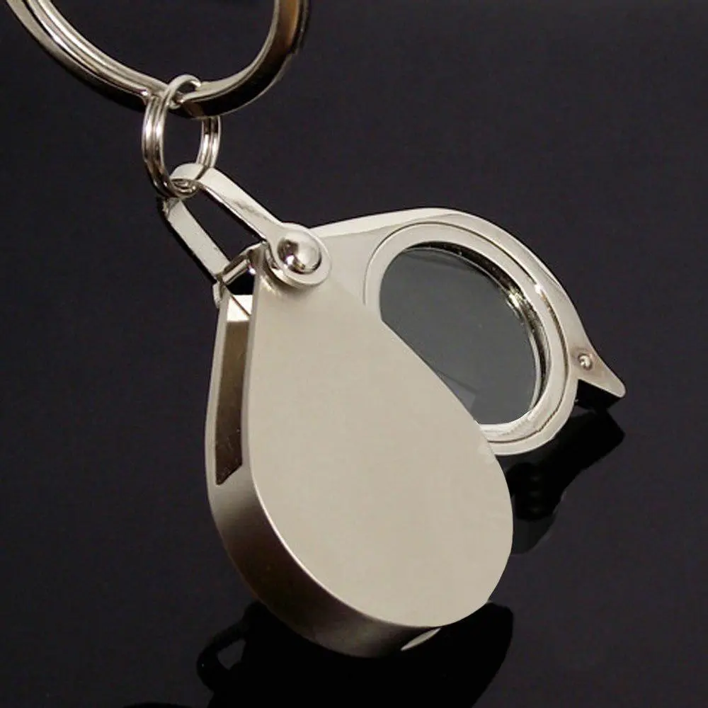 1PC Metal keychain magnifying glass high-definition glass portable foldable