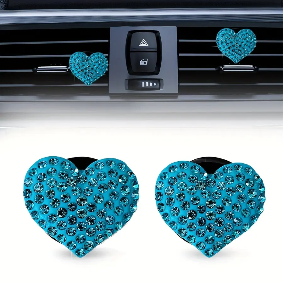 2PCS Car air outlet aromatherapy clip diamond rhinestone heart car air outlet perfume clip decoration