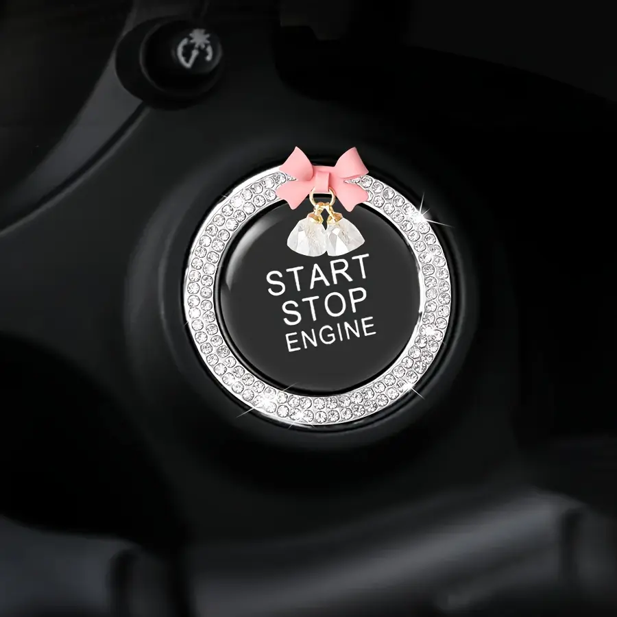 1PC Car one click start decoration sticker interior button inlaid with diamonds