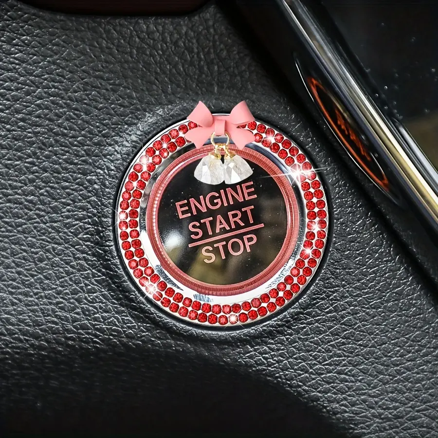 1PC Car one click start decoration sticker interior button inlaid with diamonds