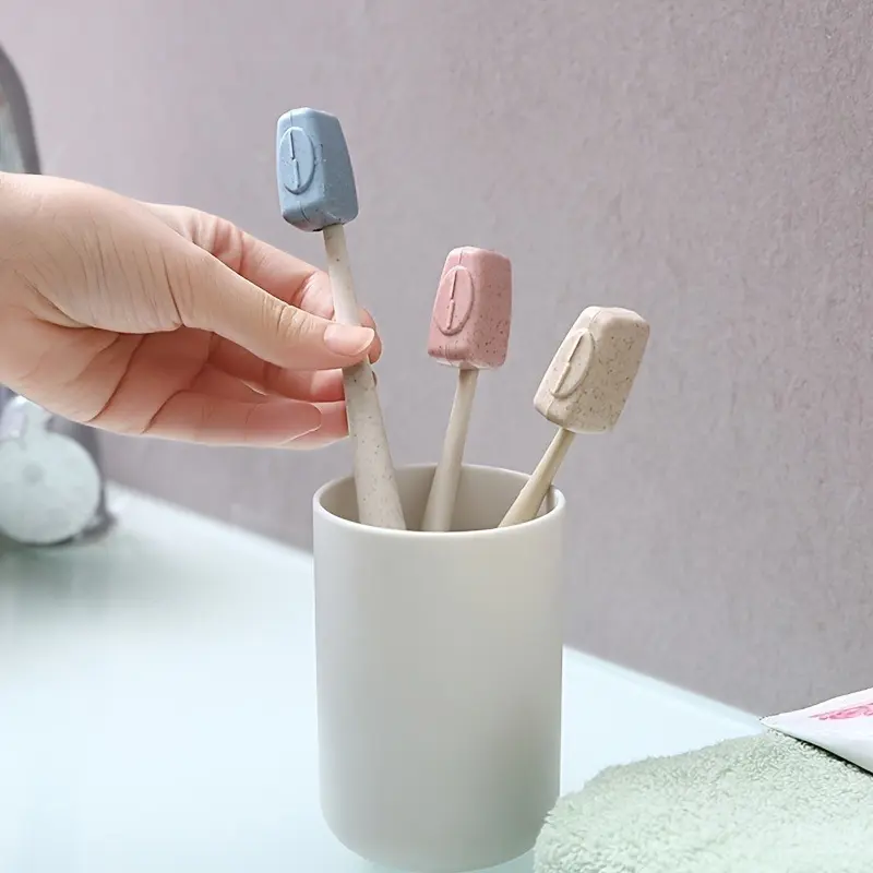 4PCS Travel outdoor toothbrush head cover, brush cover, wheat straw toothbrush protective cover
