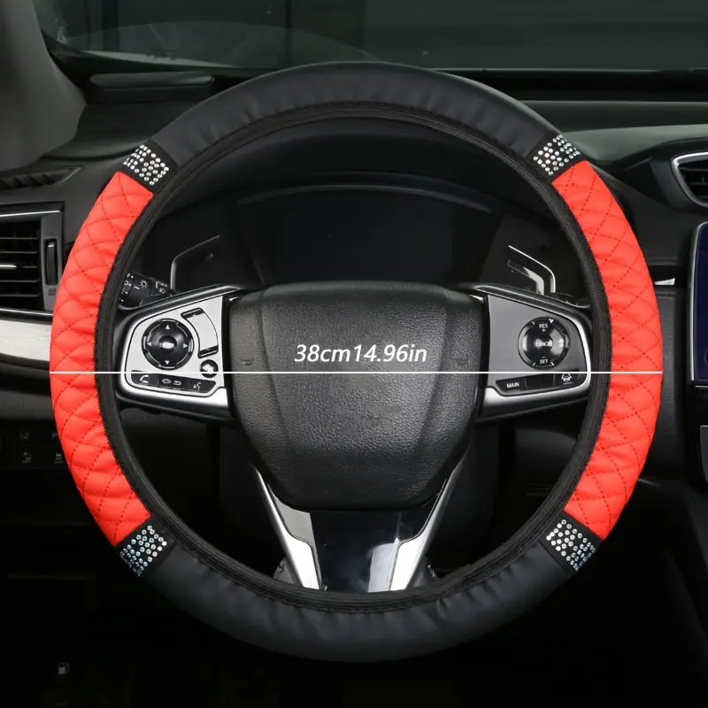 1PC Car steering wheel cover PU leather handle cover, no inner ring, fashionable diamond inlaid handle cover