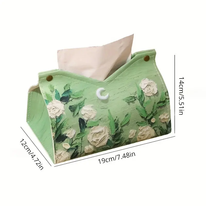 1pc Moonlight Rose Oil Painting 3D Tissue Box Light Luxury Style Living Room Household Tissue Box Car Drawing Paper Box