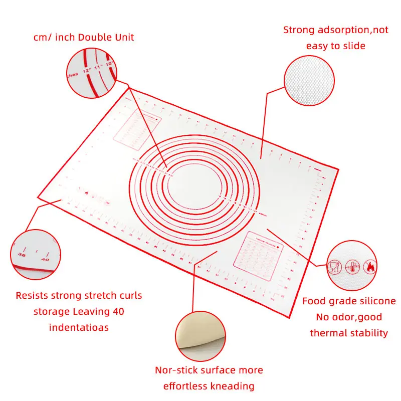 Kneading dough pad thickened with scale silicone pad not easy to stick baking flour pad pastry kitchen cooking table mat