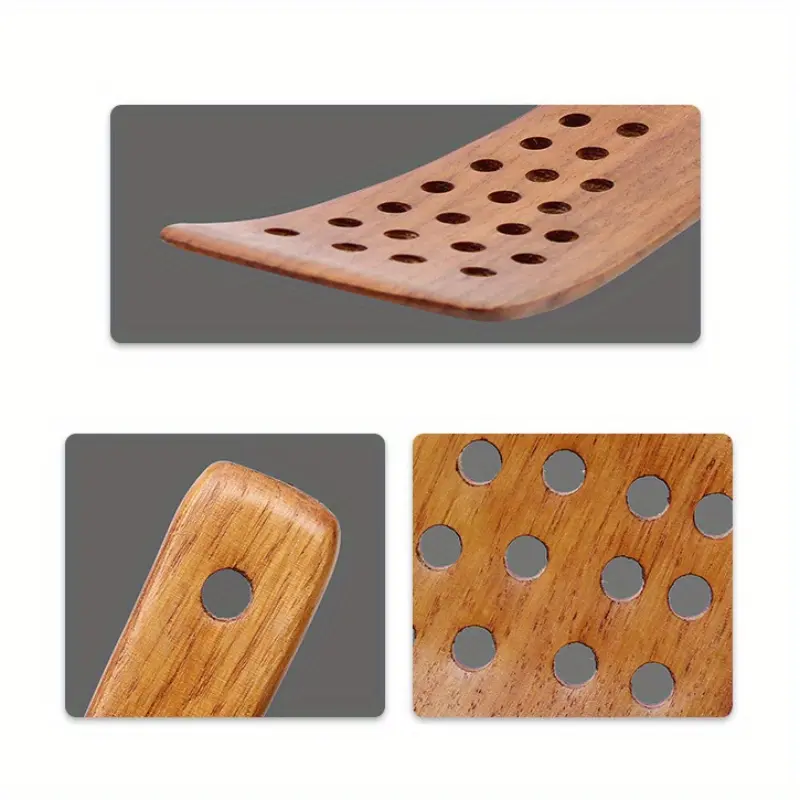 1PC Non stick pan, wooden spatula for stir frying, spatula for frying eggs and steak, 24 hole filter spatula