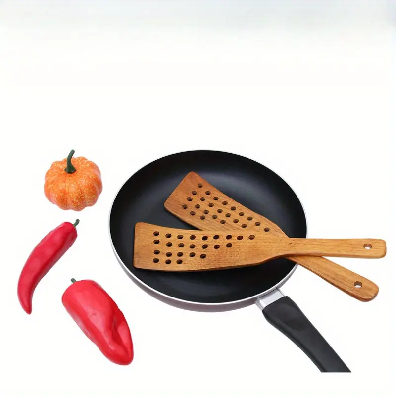 1PC Non stick pan, wooden spatula for stir frying, spatula for frying eggs and steak, 24 hole filter spatula
