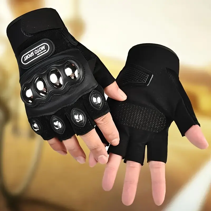 2pcs Black Outdoor Knuckle Motorcycle Power Sports Gloves