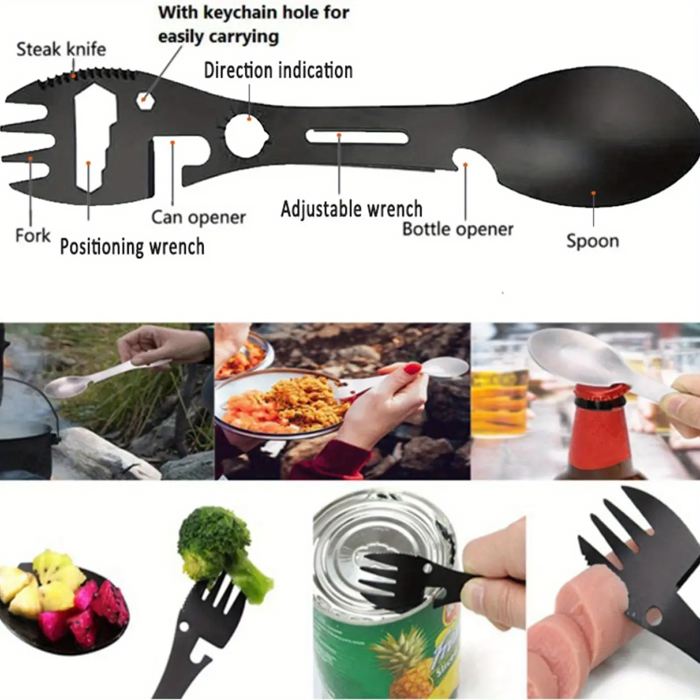 1PC 10 in 1 Outdoor Multi functional Wrench Bottle Opener Spoon Can Opener Harpoon Spoon Camping Tableware Supplies