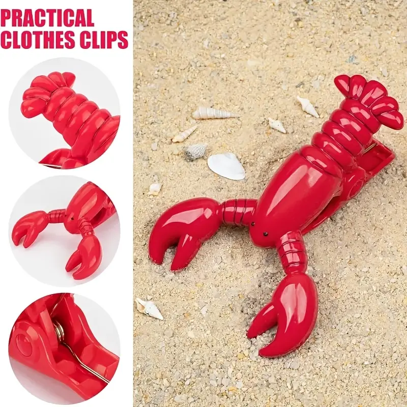 4pcs Red Lobster Clip, Beach Towel Clip, Multi-Purpose Clothespin