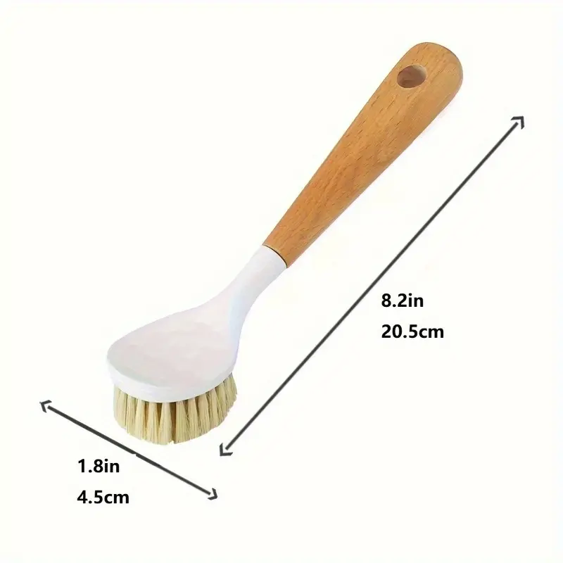 4pcs Bamboo-handled dish brush, built-in scraper for kitchen dishwasher, sanding brush.