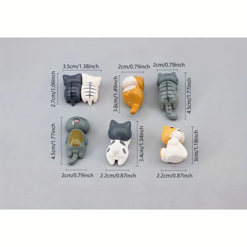 6PCS Back view cat healing cute cat interior decoration, center console screen, cartoon figurine decoration, monitor decoration