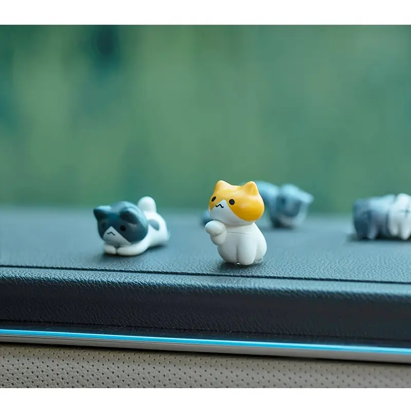 6PCS Back view cat healing cute cat interior decoration, center console screen, cartoon figurine decoration, monitor decoration