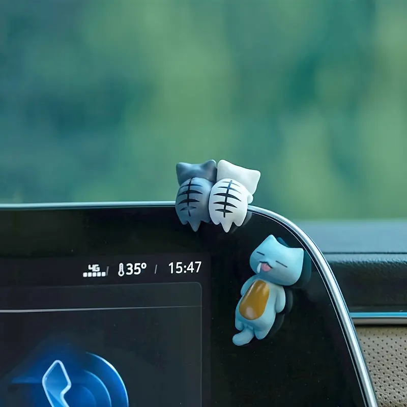 6PCS Back view cat healing cute cat interior decoration, center console screen, cartoon figurine decoration, monitor decoration