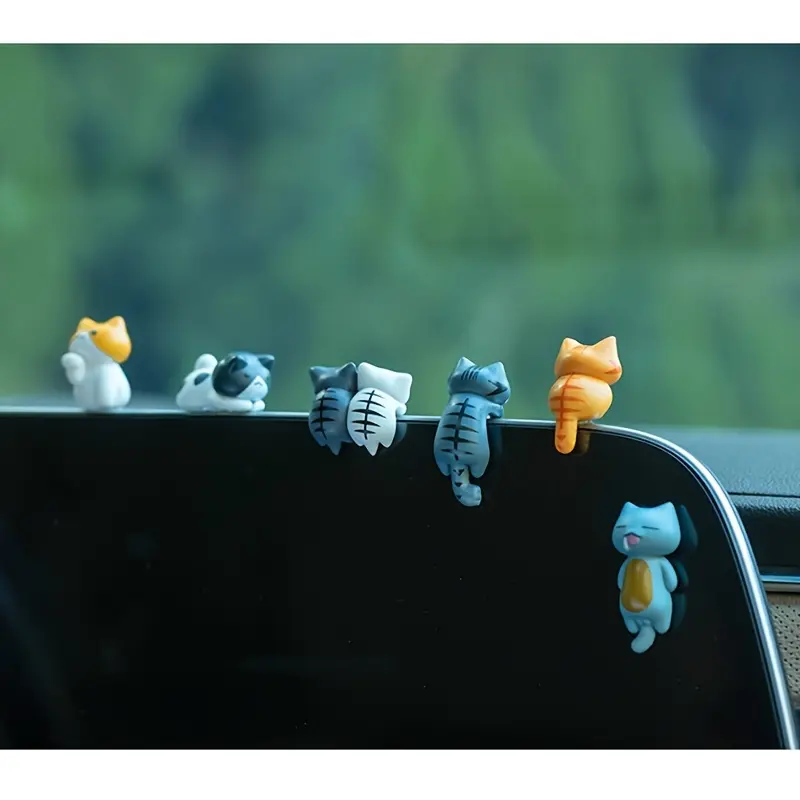 6PCS Back view cat healing cute cat interior decoration, center console screen, cartoon figurine decoration, monitor decoration