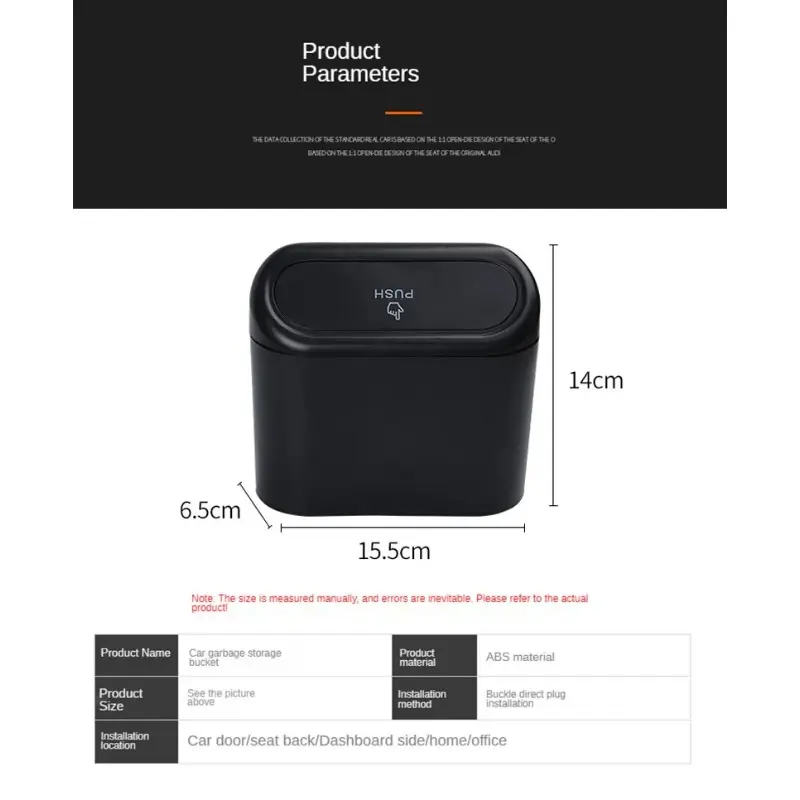 Car Trash Bin Hanging Vehicle Garbage Dust Case Storage Box Black Abs Square Pressing Type Trash Can Auto Interior Accessories