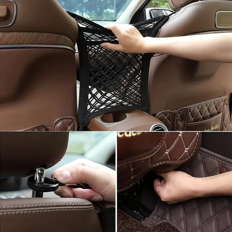 1pc Three layer storage mesh pockets between car seats, car protection, isolation, elastic barrier net