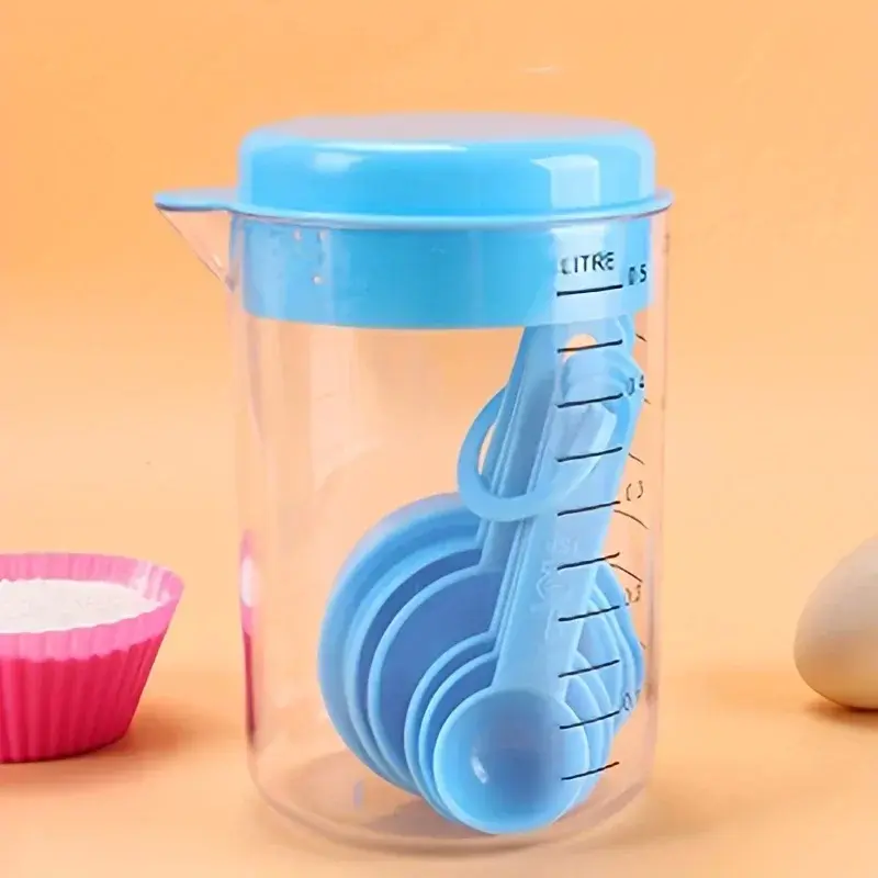 1 set, measuring spoon, measuring cup set, plastic with scale 500ml baking tool, 7PC combination kitchen measuring flour spoon