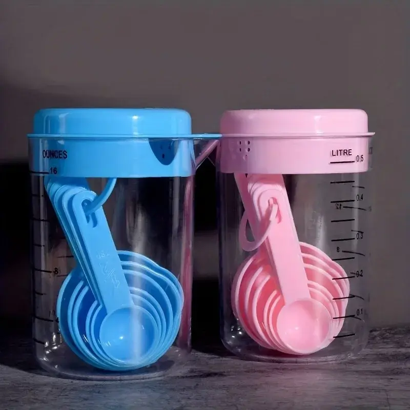 1 set, measuring spoon, measuring cup set, plastic with scale 500ml baking tool, 7PC combination kitchen measuring flour spoon