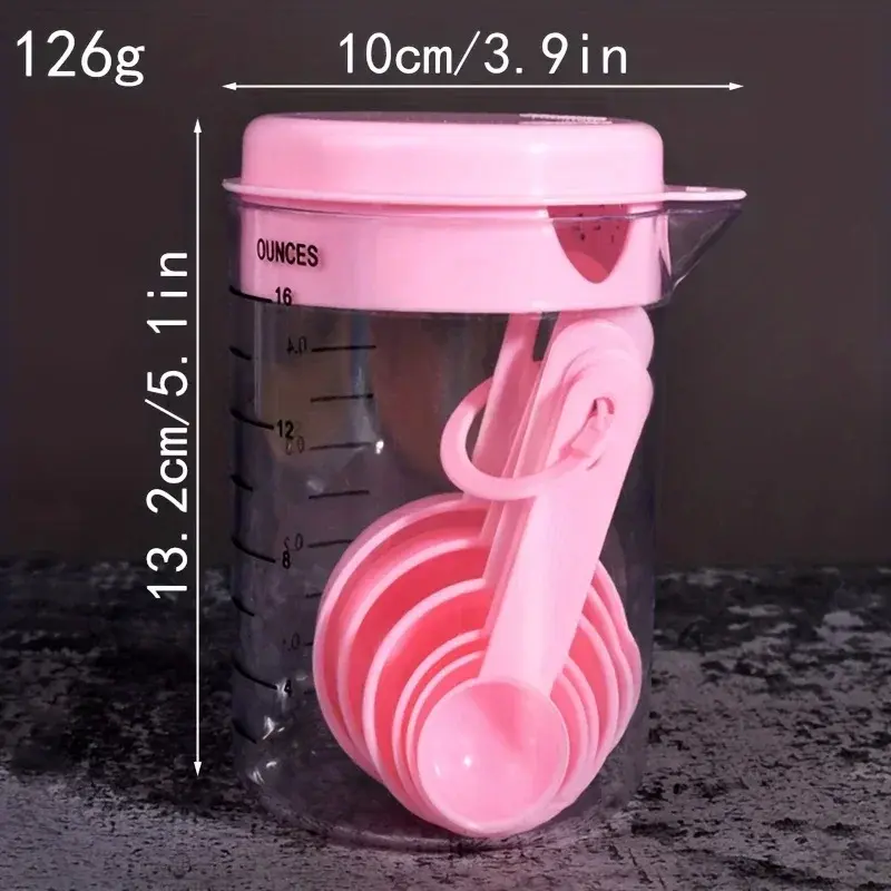 1 set, measuring spoon, measuring cup set, plastic with scale 500ml baking tool, 7PC combination kitchen measuring flour spoon