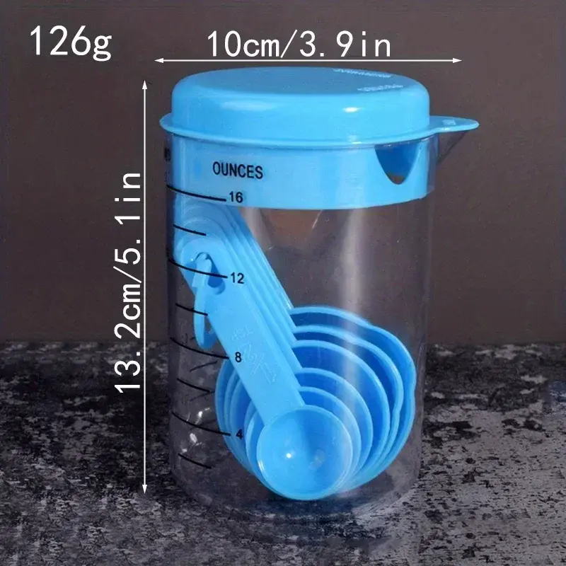 1 set, measuring spoon, measuring cup set, plastic with scale 500ml baking tool, 7PC combination kitchen measuring flour spoon