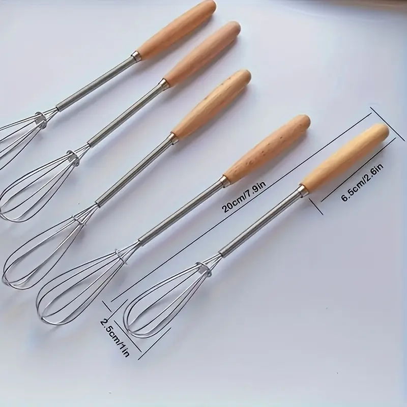 1PC Mini Eggbeater with Wooden Handle, Cream Blender